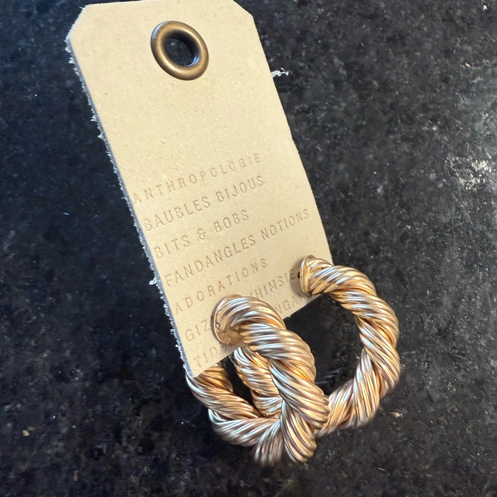 Anthropologie Gold Twisted Rope Earrings